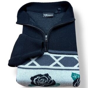 The Hundreds Black Rose Graphic Wool Blend 1/4 Zip Sweater Mens Size Small